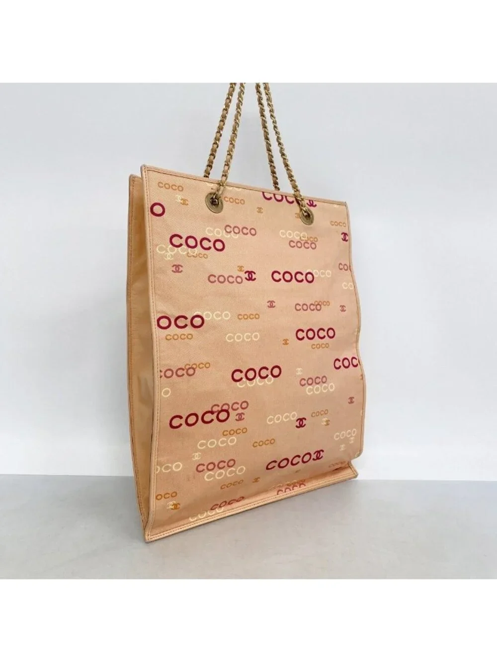 Chanel Tote Canvas Pink Orange Gold
